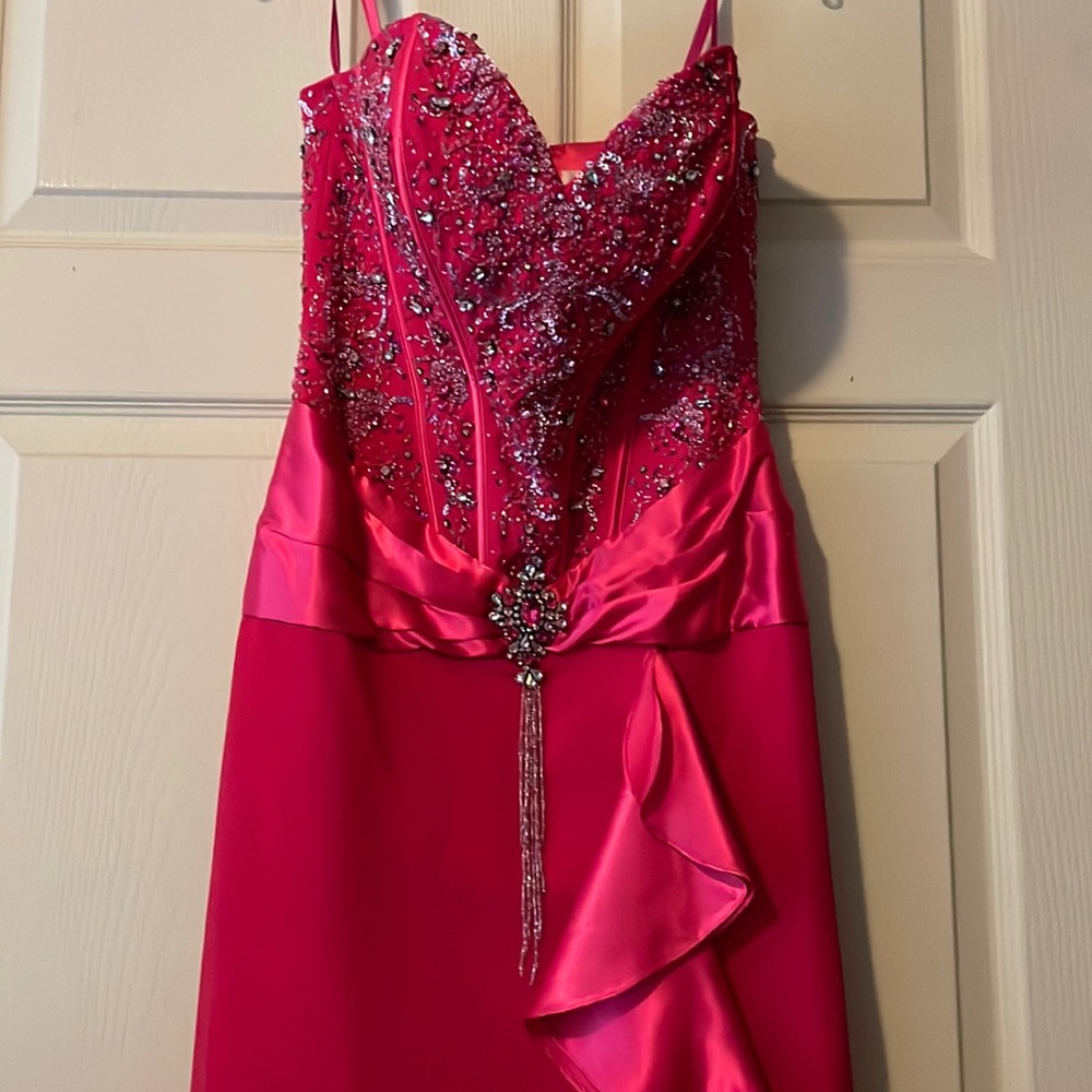 long  dress , hot pink for wedding or prom good condition